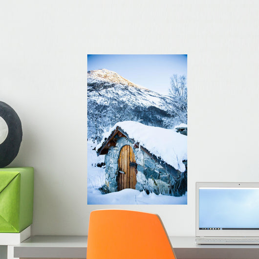 Snow Covered Traditional Stone Wall Decal