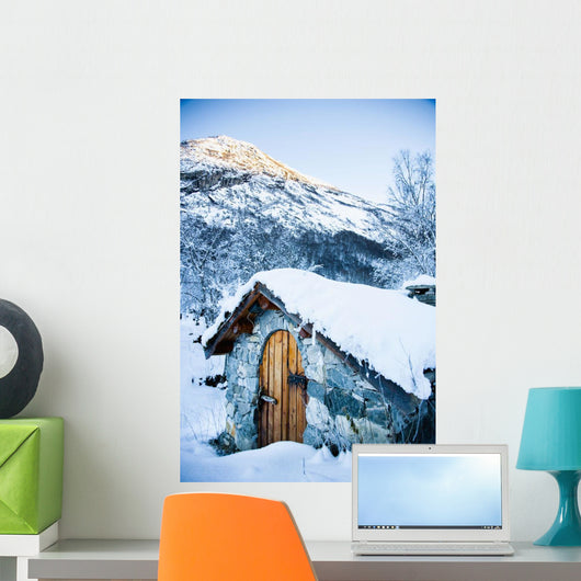 Snow Covered Traditional Stone Wall Decal