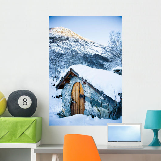 Snow Covered Traditional Stone Wall Decal