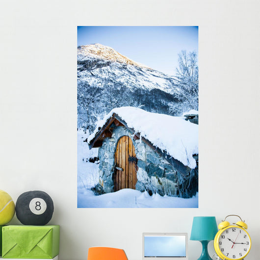 Snow Covered Traditional Stone Wall Decal