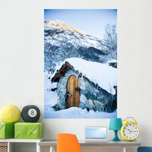 Snow Covered Traditional Stone Wall Decal