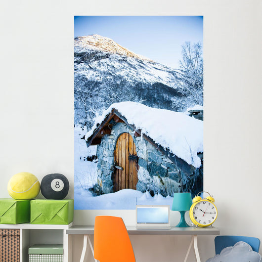 Snow Covered Traditional Stone Wall Decal