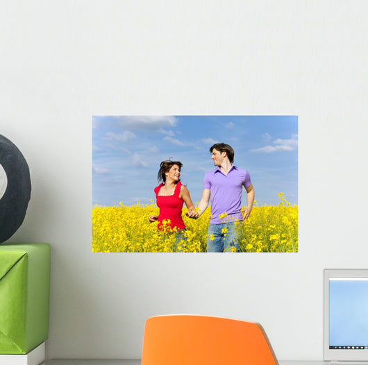 colorful summer meadow with couple Wall Mural