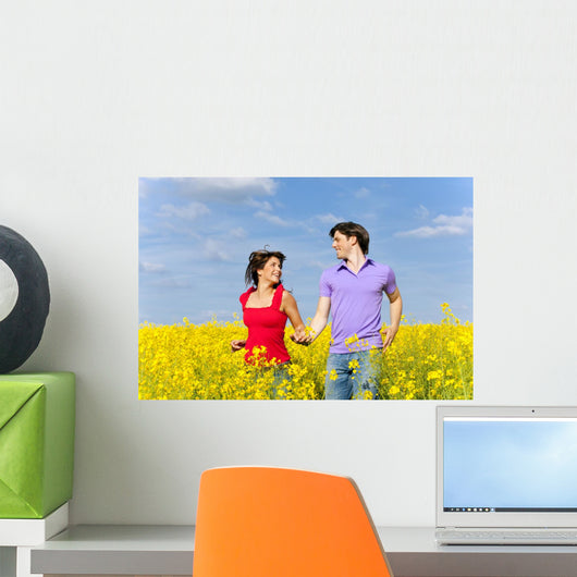 colorful summer meadow with couple Wall Mural