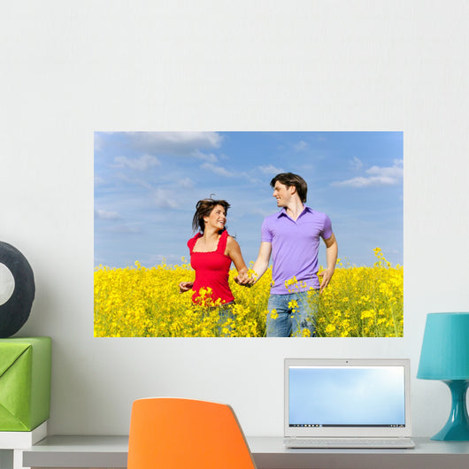 colorful summer meadow with couple Wall Mural