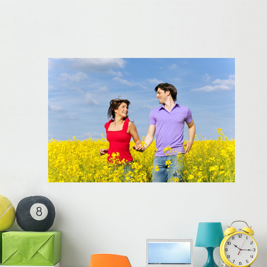 colorful summer meadow with couple Wall Mural