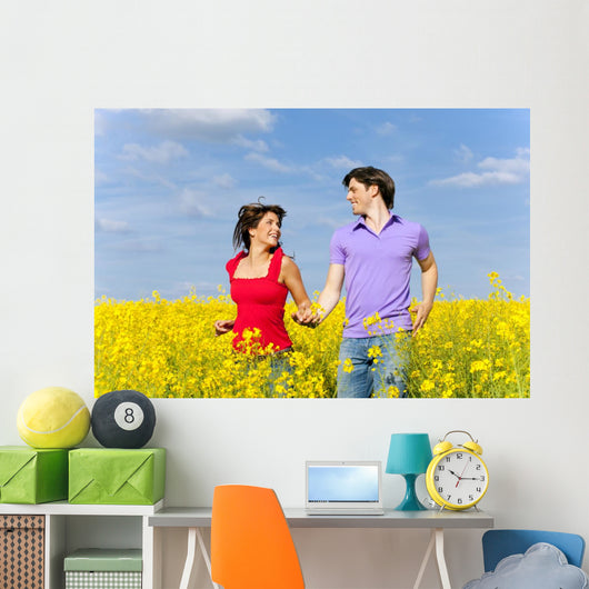 colorful summer meadow with couple Wall Mural