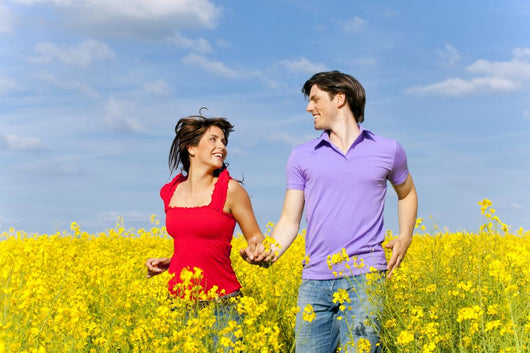 colorful summer meadow with couple Wall Mural