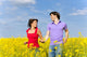 colorful summer meadow with couple Wall Mural