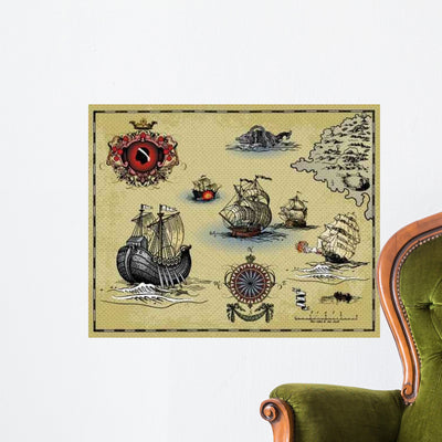 Antique Map Wall Mural shown on a wall