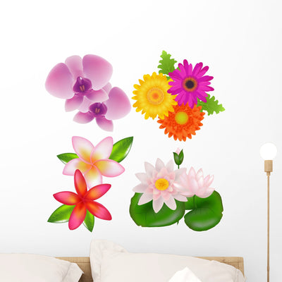 Set Flowers Wall Stickers shown on a wall