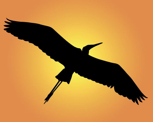 Black Silhouette Heron Orange Wall Mural