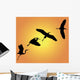 Group Silhouettes Heron Orange Wall Mural
