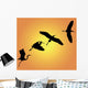 Group Silhouettes Heron Orange Wall Mural