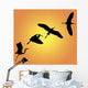 Group Silhouettes Heron Orange Wall Mural