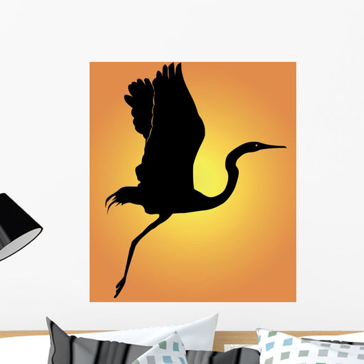 Silhouette Flying up Heron Wall Mural