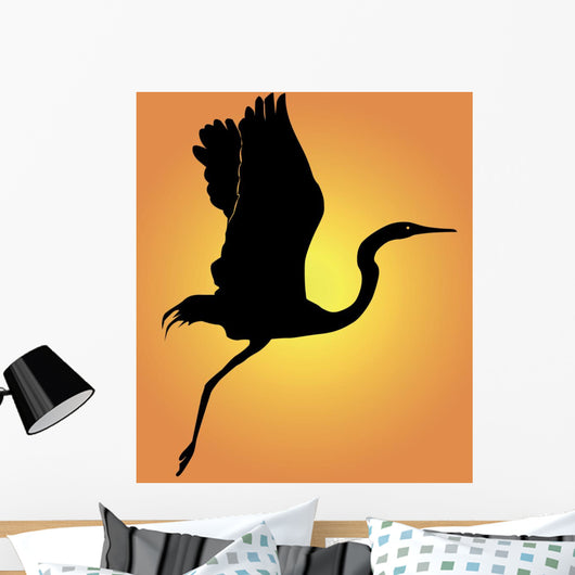 Silhouette Flying up Heron Wall Mural