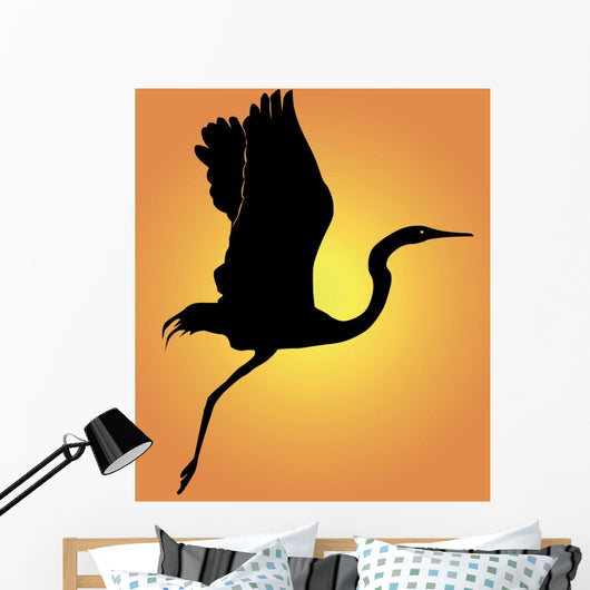 Silhouette Flying up Heron Wall Mural