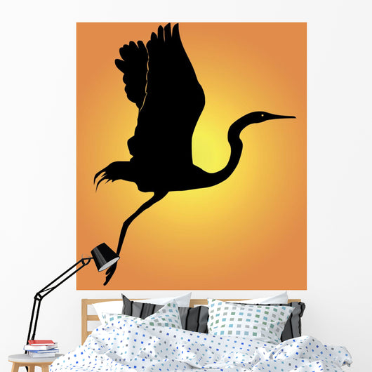 Silhouette Flying up Heron Wall Mural