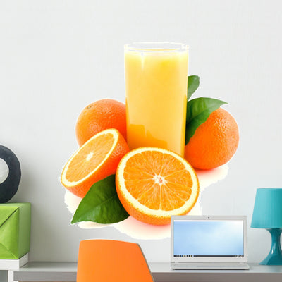 Ripe Oranges and Juice Wall Decal shown on a wall
