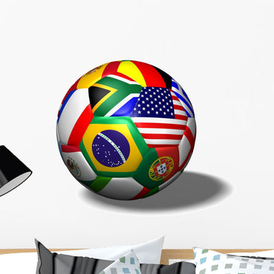 Soccer Ball Flags Wall Decal shown on a wall