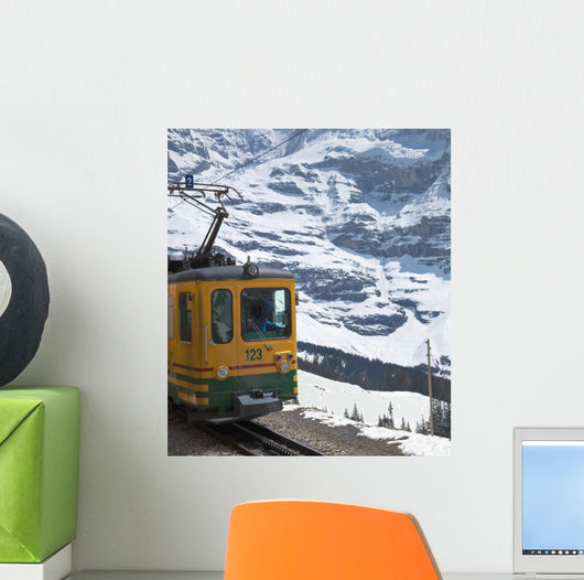 Swiss Alps (Jungfraujoch with its tiny cog train). Wall Mural