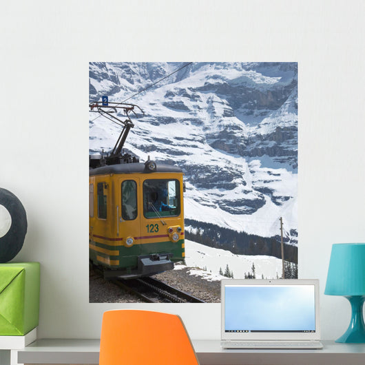 Swiss Alps (Jungfraujoch with its tiny cog train). Wall Mural