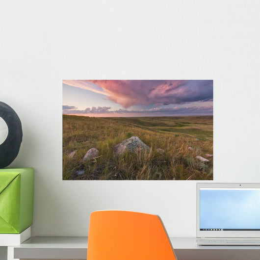 Clouds Lit At Sunset With Some Glacial Erratics Lying Wall Mural