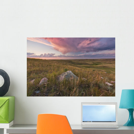 Clouds Lit At Sunset With Some Glacial Erratics Lying Wall Mural