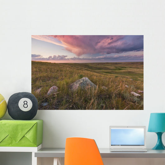 Clouds Lit At Sunset With Some Glacial Erratics Lying Wall Mural