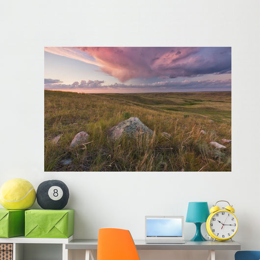 Clouds Lit At Sunset With Some Glacial Erratics Lying Wall Mural