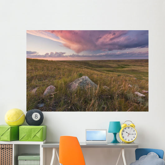 Clouds Lit At Sunset With Some Glacial Erratics Lying Wall Mural