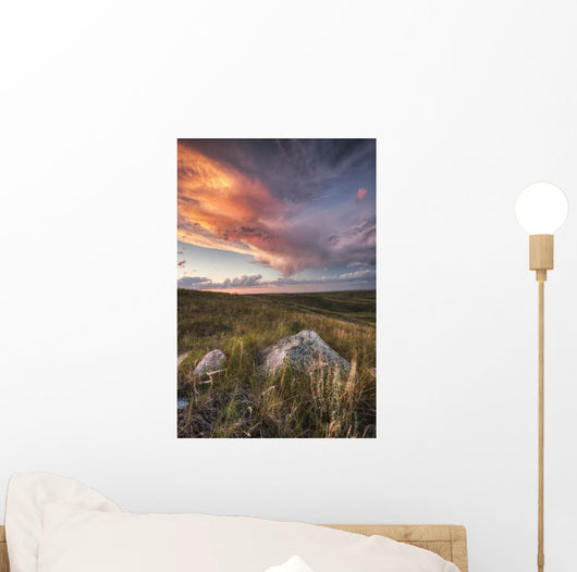 Clouds Lit At Sunset With Some Glacial Erratics Lying Wall Mural