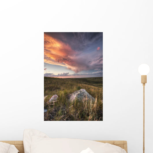 Clouds Lit At Sunset With Some Glacial Erratics Lying Wall Mural