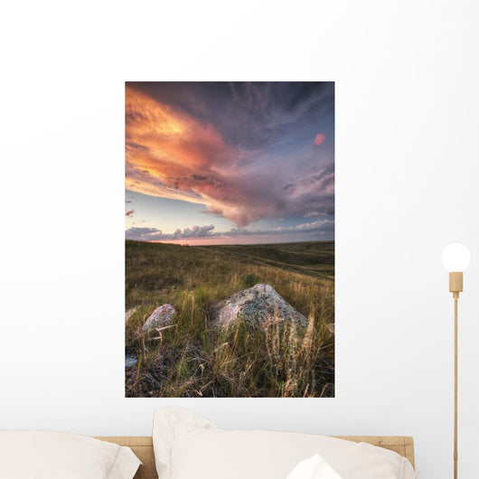 Clouds Lit At Sunset With Some Glacial Erratics Lying Wall Mural
