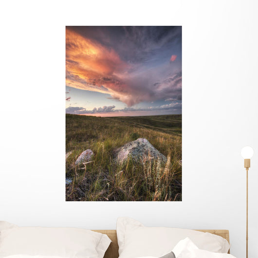 Clouds Lit At Sunset With Some Glacial Erratics Lying Wall Mural