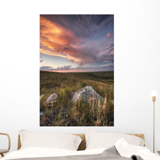 Clouds Lit At Sunset With Some Glacial Erratics Lying Wall Mural