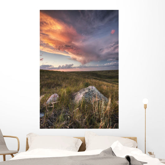 Clouds Lit At Sunset With Some Glacial Erratics Lying Wall Mural