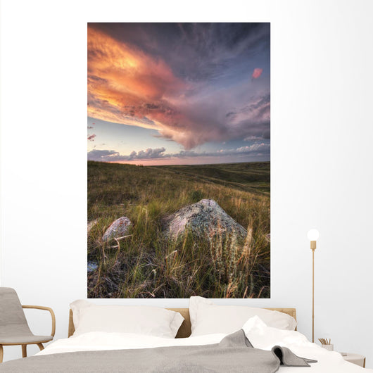 Clouds Lit At Sunset With Some Glacial Erratics Lying Wall Mural