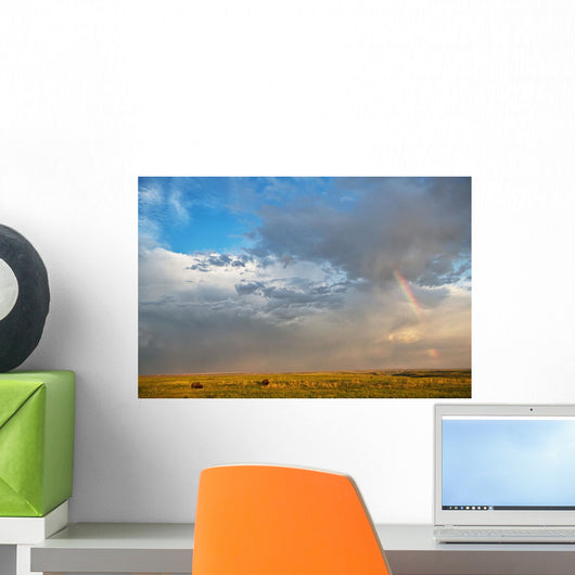 Bison Under A Passing Storm Over The Prairies Wall Mural
