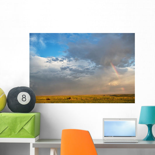 Bison Under A Passing Storm Over The Prairies Wall Mural