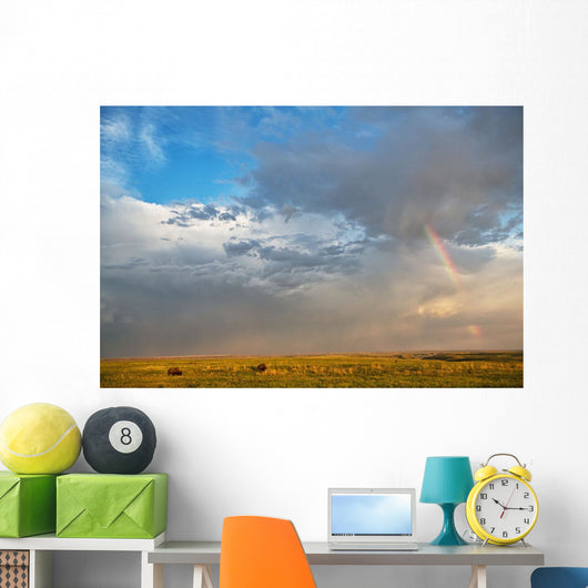 Bison Under A Passing Storm Over The Prairies Wall Mural