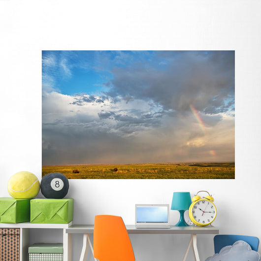 Bison Under A Passing Storm Over The Prairies Wall Mural