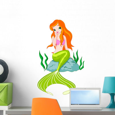 Beautiful Mermaid Wall Decal shown on a wall