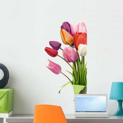 Beautiful Tulips Vase Wall Decal shown on a wall