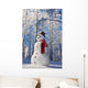 Snowman With Red Scarf And Black Top Hat Standing Wall Mural