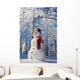 Snowman With Red Scarf And Black Top Hat Standing Wall Mural