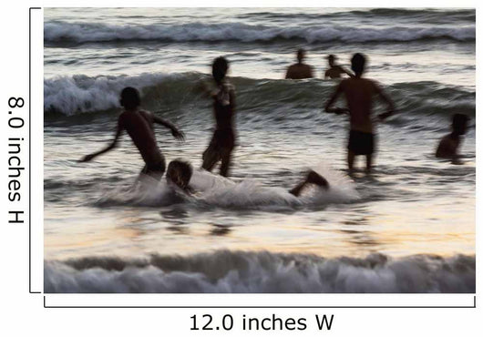 India, Karnataka, Blurry Figures In Crashing Waves At Gokarna Beach Wall Mural