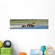 Panoramic Of Brown Bear Sow And Cubs On The Shore Of Mikfik Creek Wall Mural