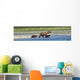 Panoramic Of Brown Bear Sow And Cubs On The Shore Of Mikfik Creek Wall Mural
